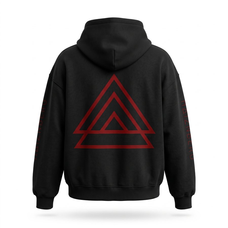 HAIZNBERG Hoodie schwarz, Rückseite mit großem roten Logo