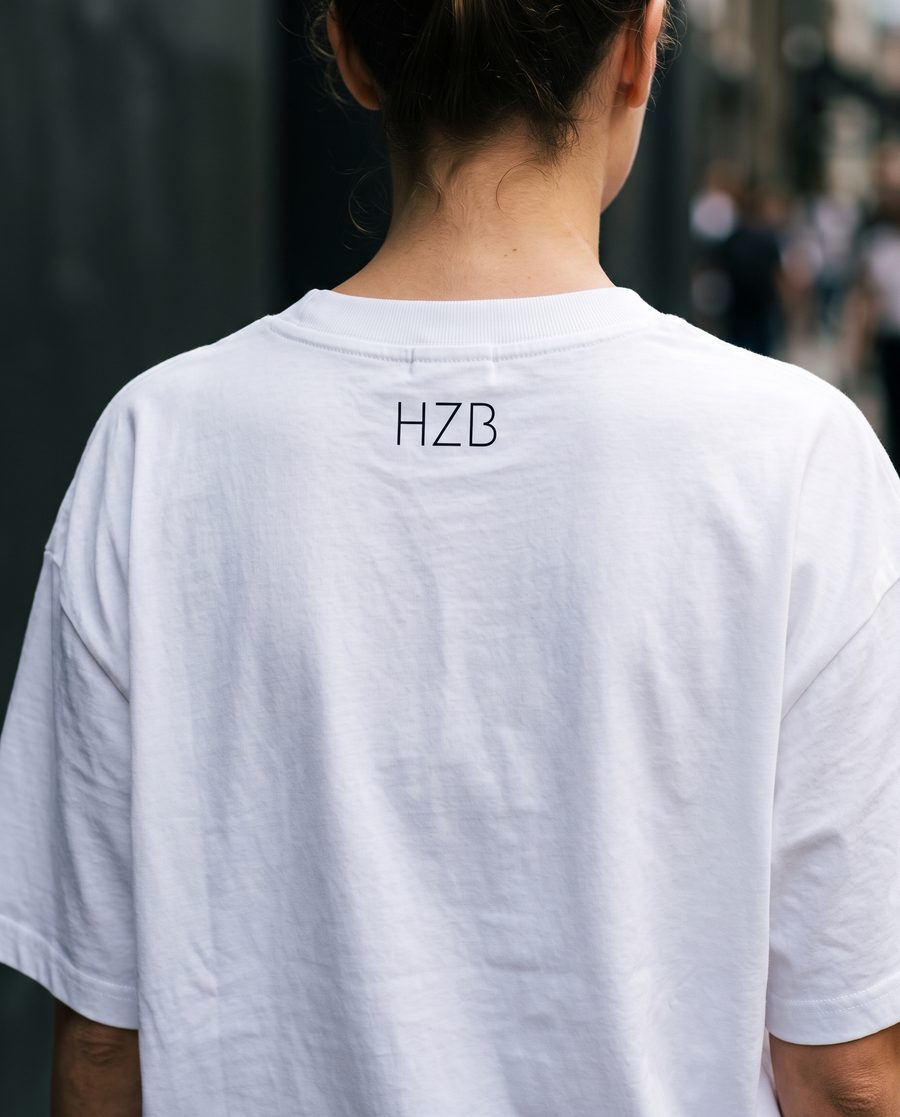 Model im weißen HAIZNBERG Shirt von hinten